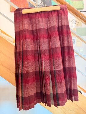 Red Pendleton Pleated Skirt